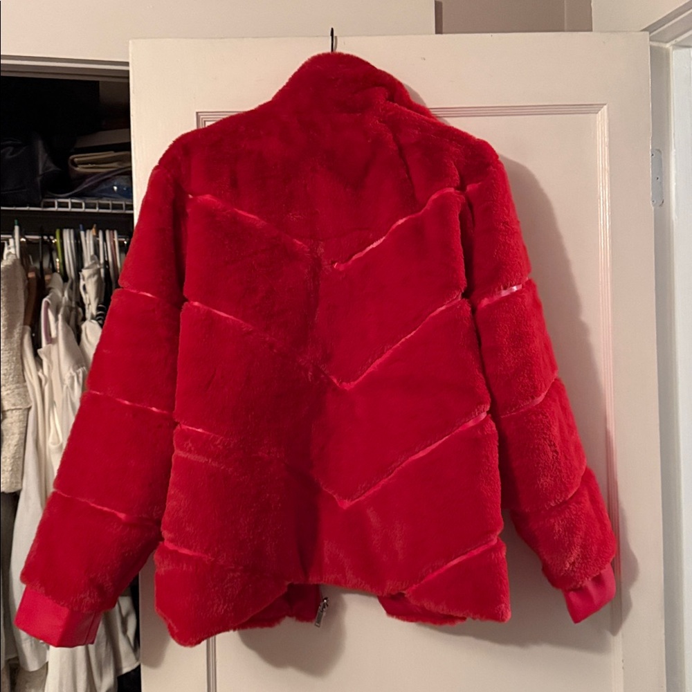 Vibrant Red Faux Fur Jacket - Picture 3 of 3